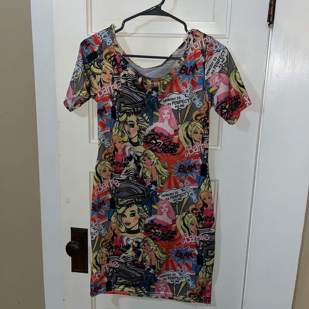 Barbie, Multicolor Pop Art Graphic Short Sleeve Dress